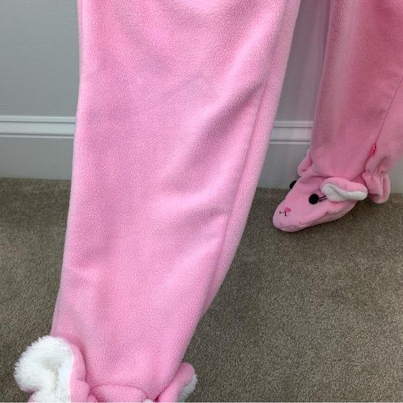 Nick and Nora Womens Pink Fleece Bunny Rabbit Footed Pajamas One Piece Size S - Picture 6 of 13